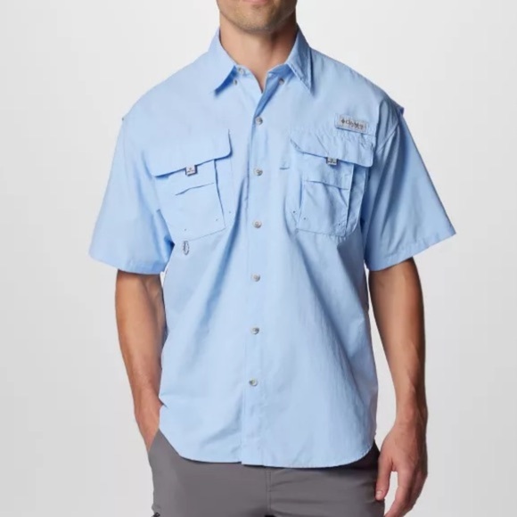 Columbia Men’s PFG Bahama II Light Blue Short Sleeve Shirt - Picture 1 of 14